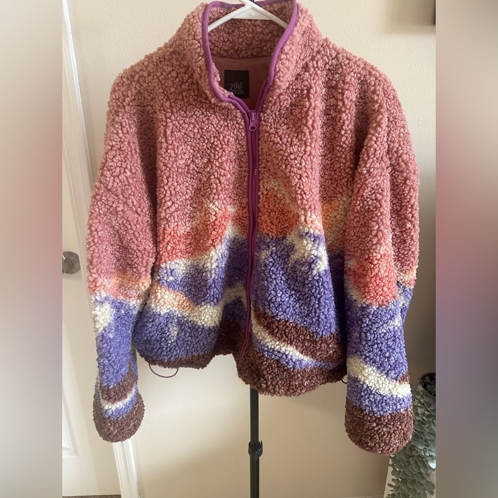 Wild Fable Full Zip Teddy Sherpa Pink Landscape Jacket - Picture 2 of 11